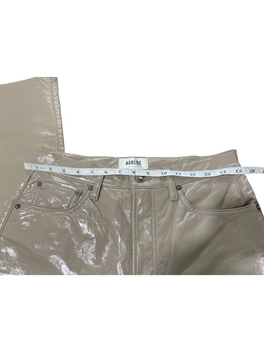 Agolde Womens Size 28 Recycled Leather Pants 90's Pinch-Waist Beige Quail Patent - Picture 6 of 8